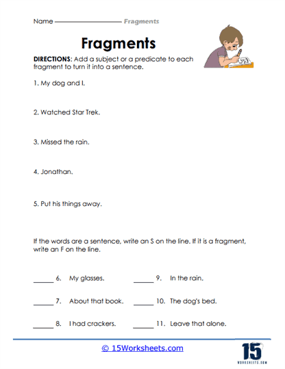 Fragments Worksheets 15 Worksheets