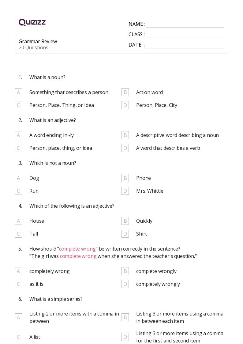 Free 4th Grade Grammar Review Worksheet Download Free 4th Grade 