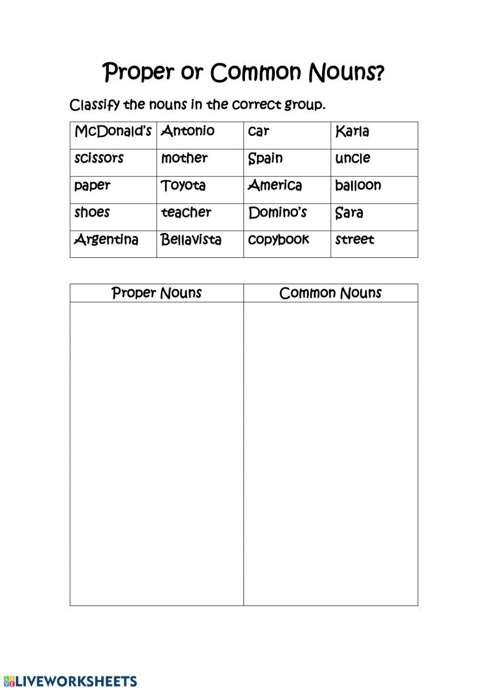 Free Common Or Proper Noun Worksheet Download Free Common Or Proper 