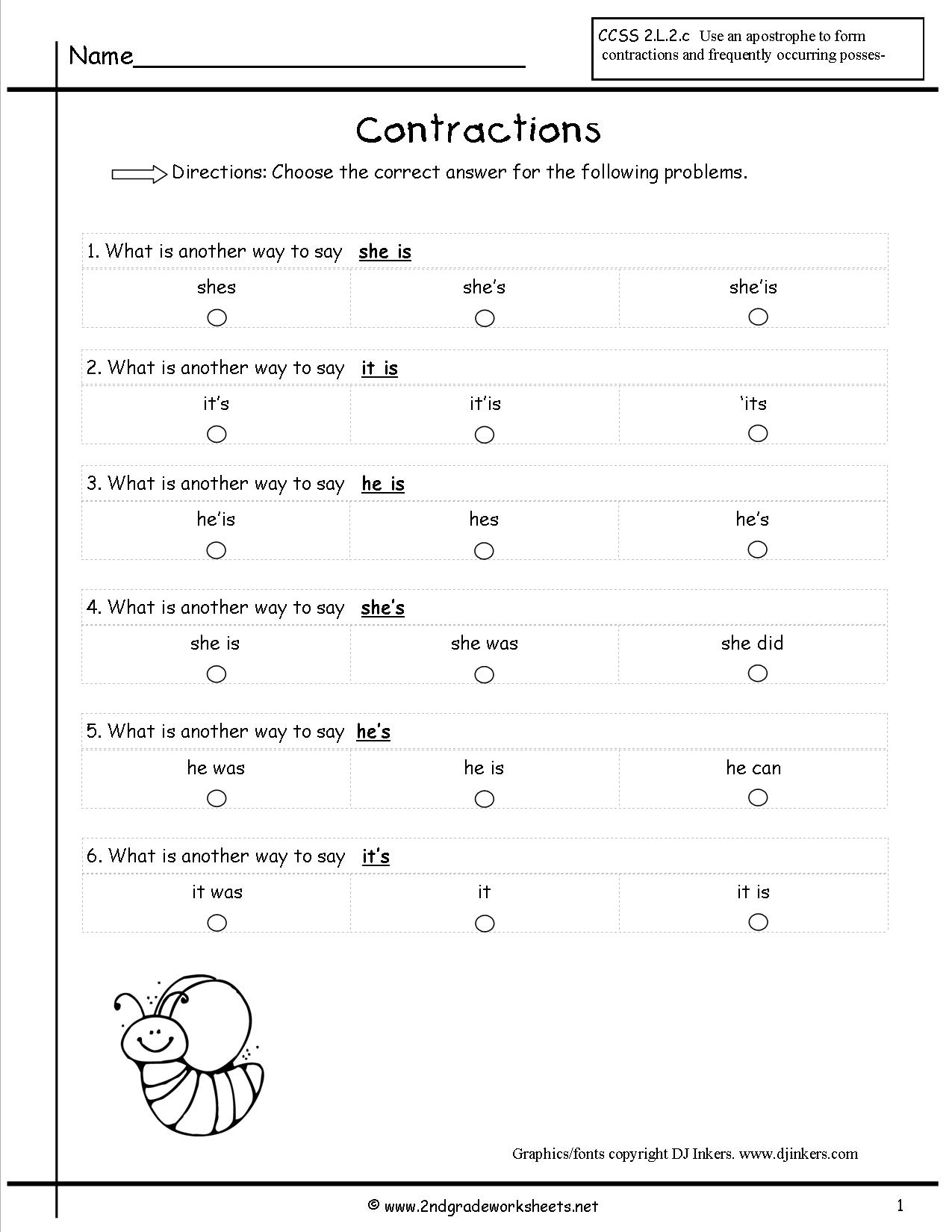 Free Contractions Worksheets And Printouts Printable Contraction 
