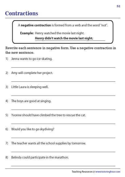 Free Contractions Worksheets And Printouts Worksheets Library