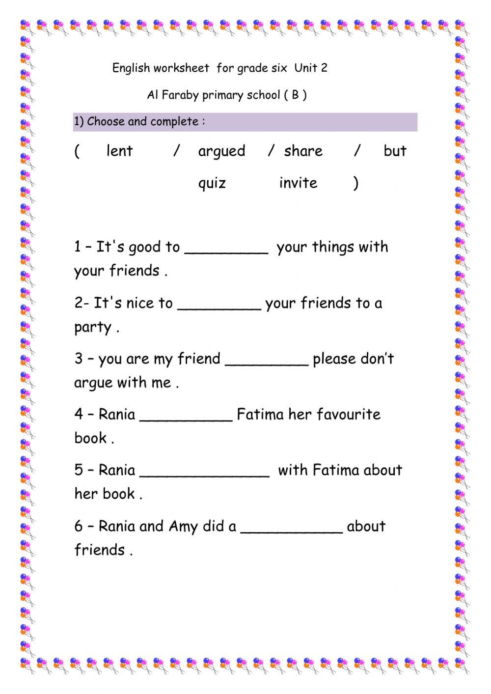 english grammar worksheet for grade 6