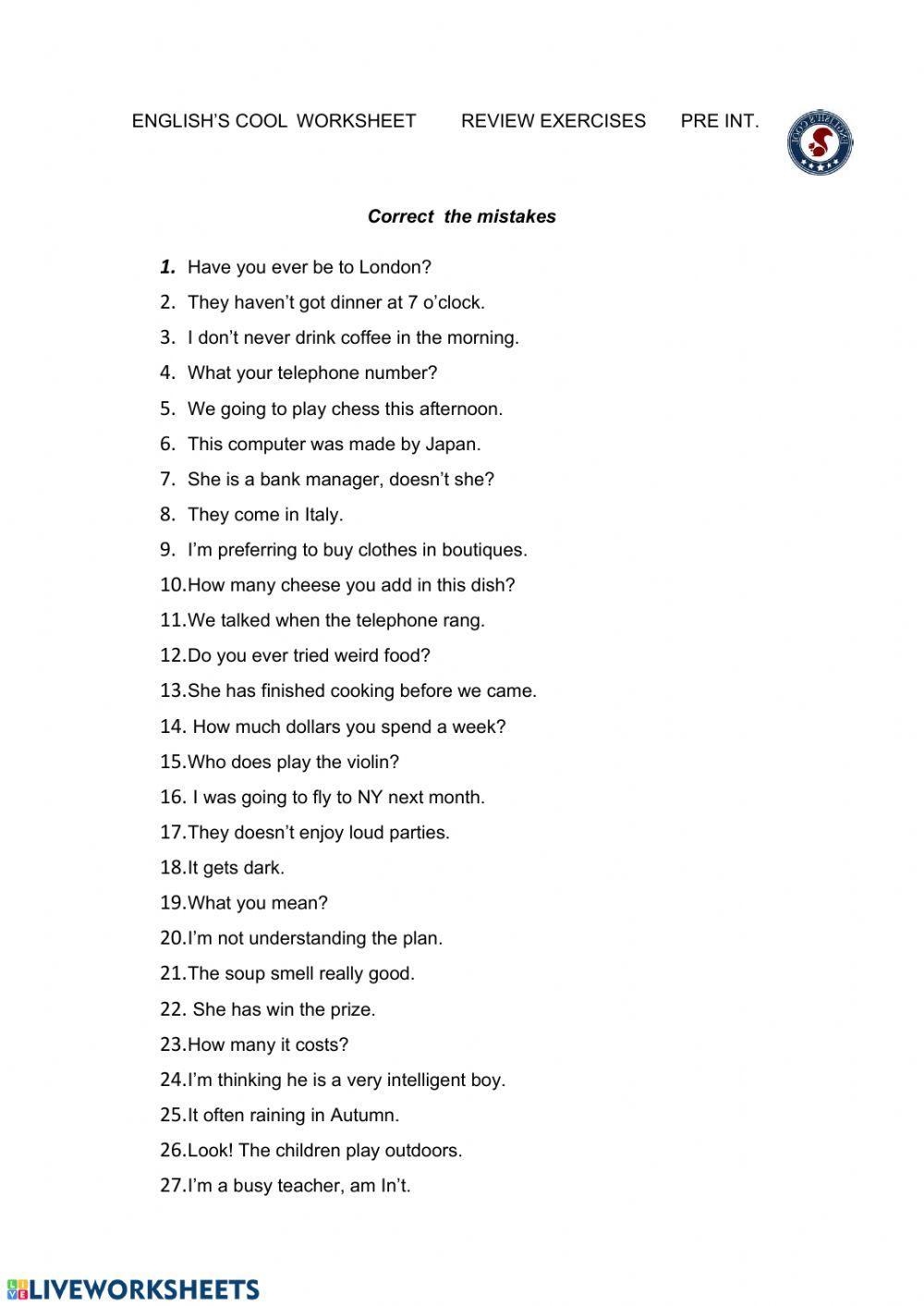 Free Grammatically Incorrect Sentences Worksheet Download Free 