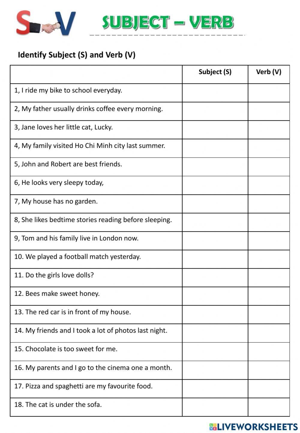 Free Identify Subject And Verb Worksheet Download Free Identify 