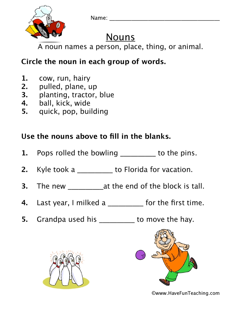 Free Noun Practice Worksheets Noun Worksheets