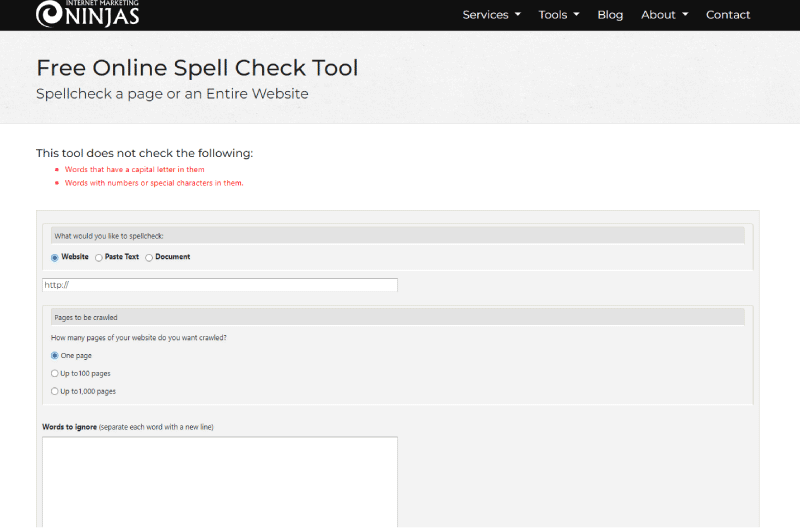 Free Online Spell Check Tool Internet Marketing Ninjas Twaino