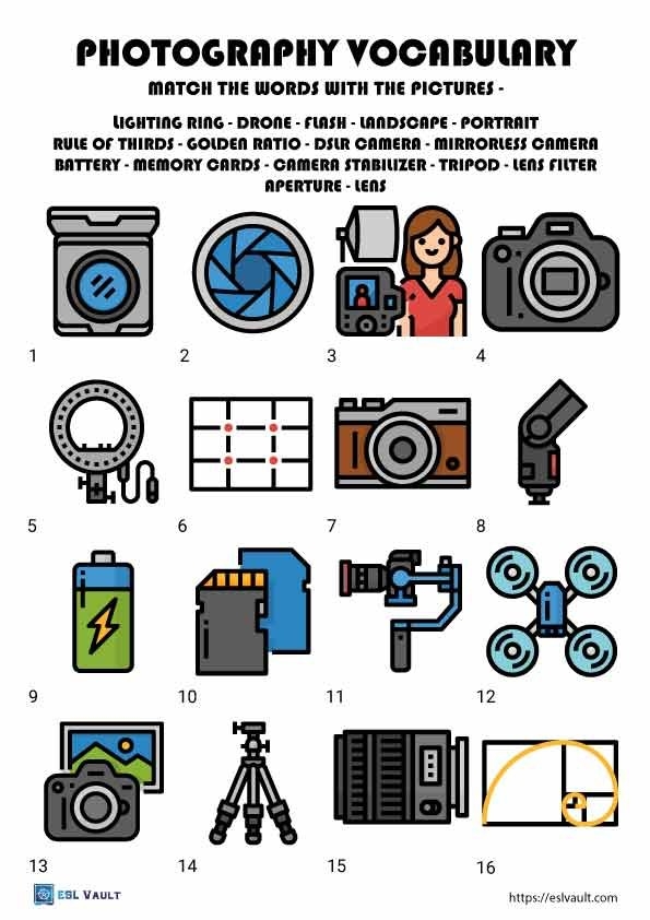 Free Photography Vocabulary Worksheets ESL Vault