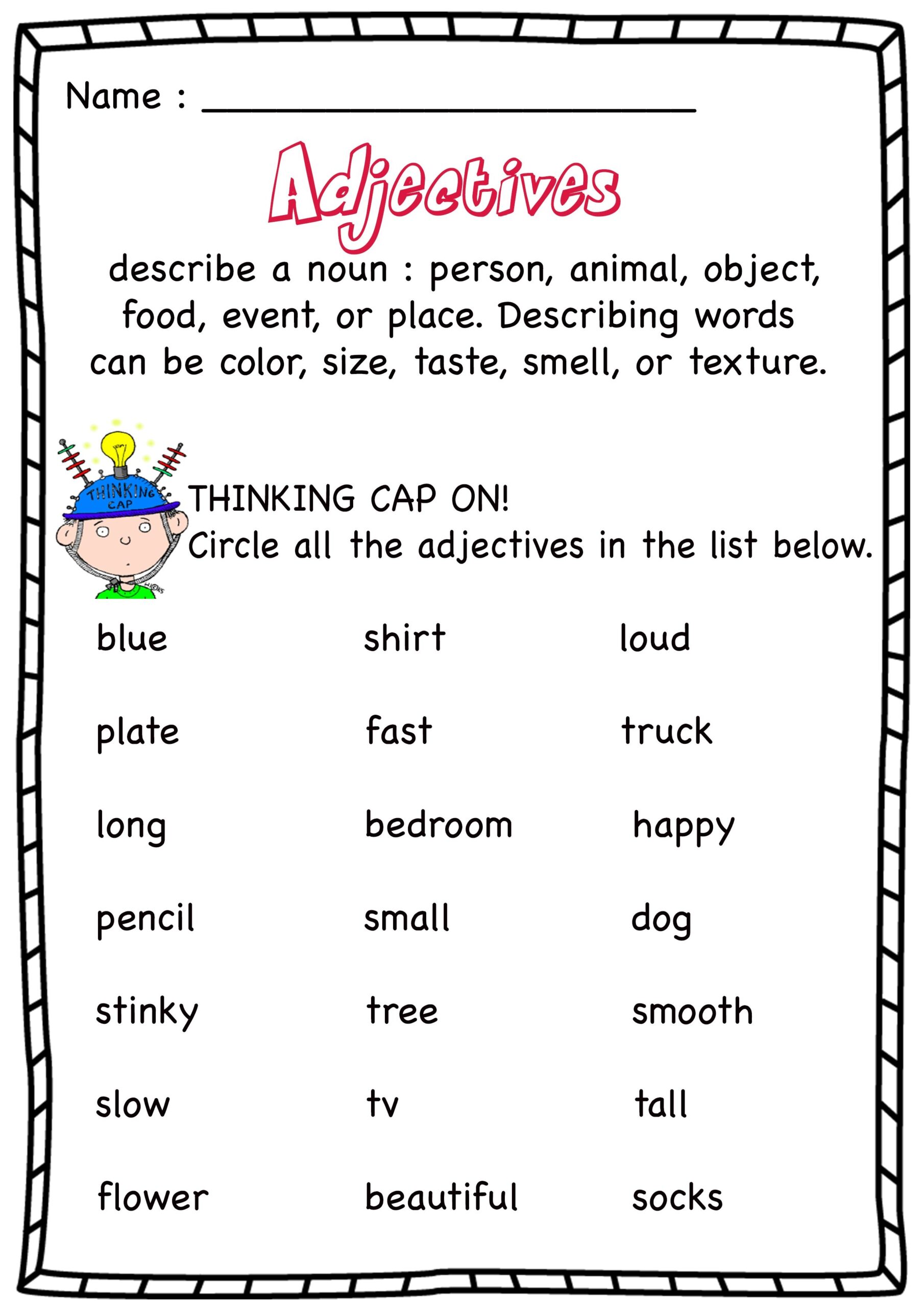 Free Printable Adjective Sheet