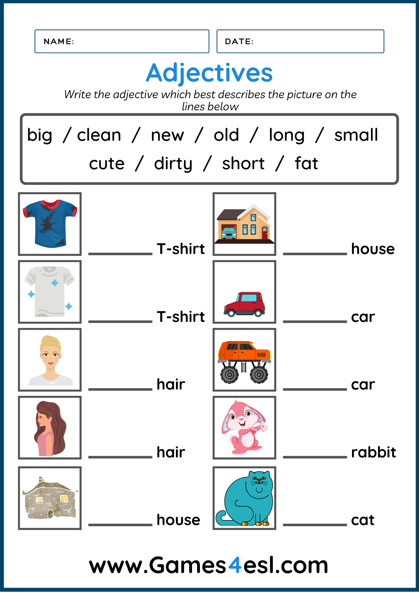 Free Printable Adjective Sheet