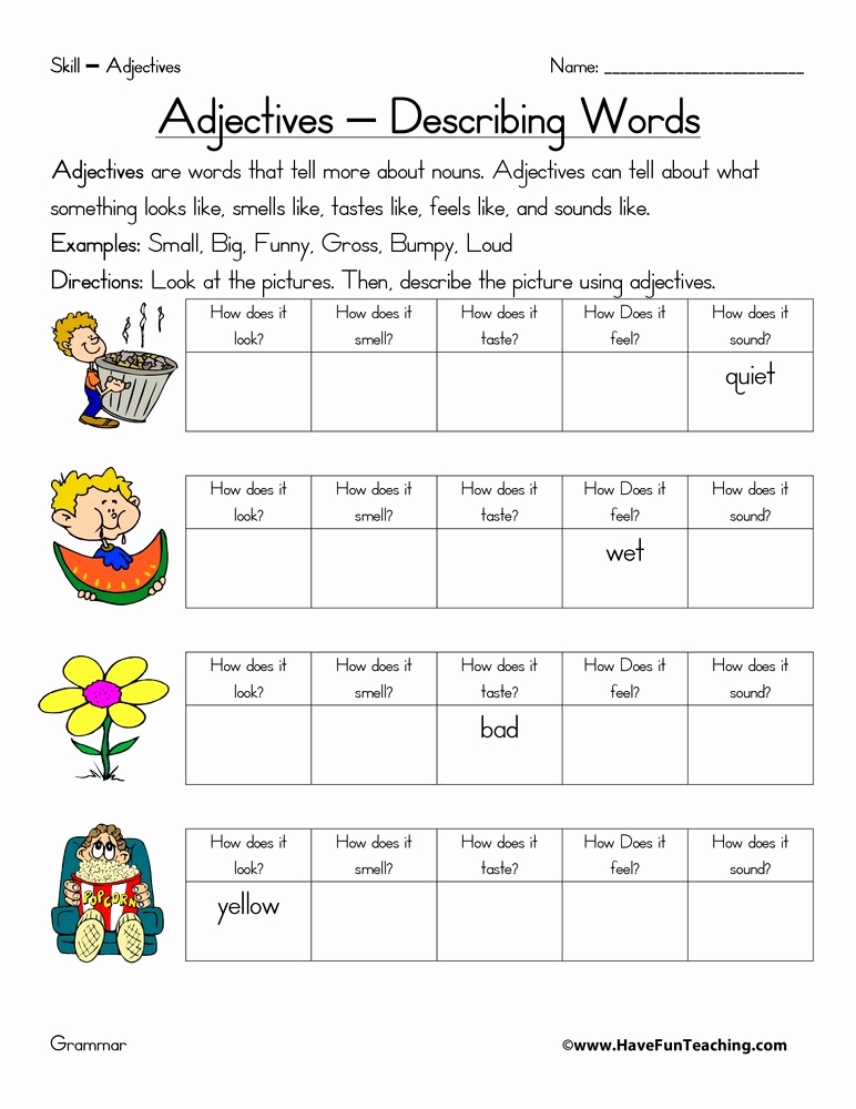 adjective worksheet