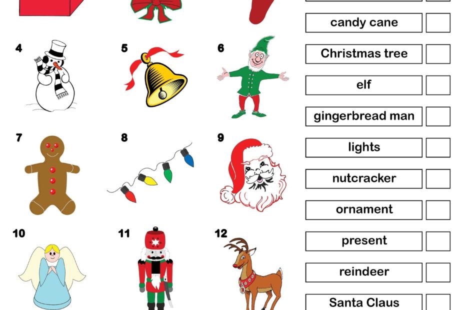 FREE Printable Christmas Vocabulary Matching Worksheet Christmas