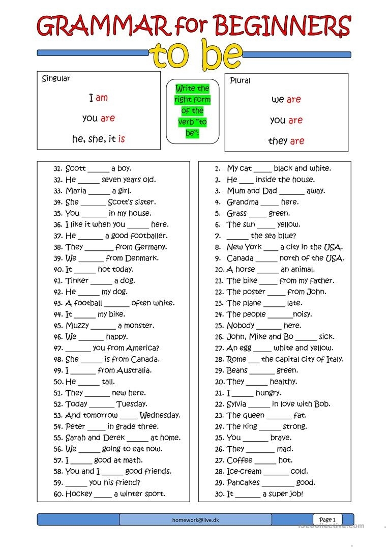Free Printable English Grammar Worksheets