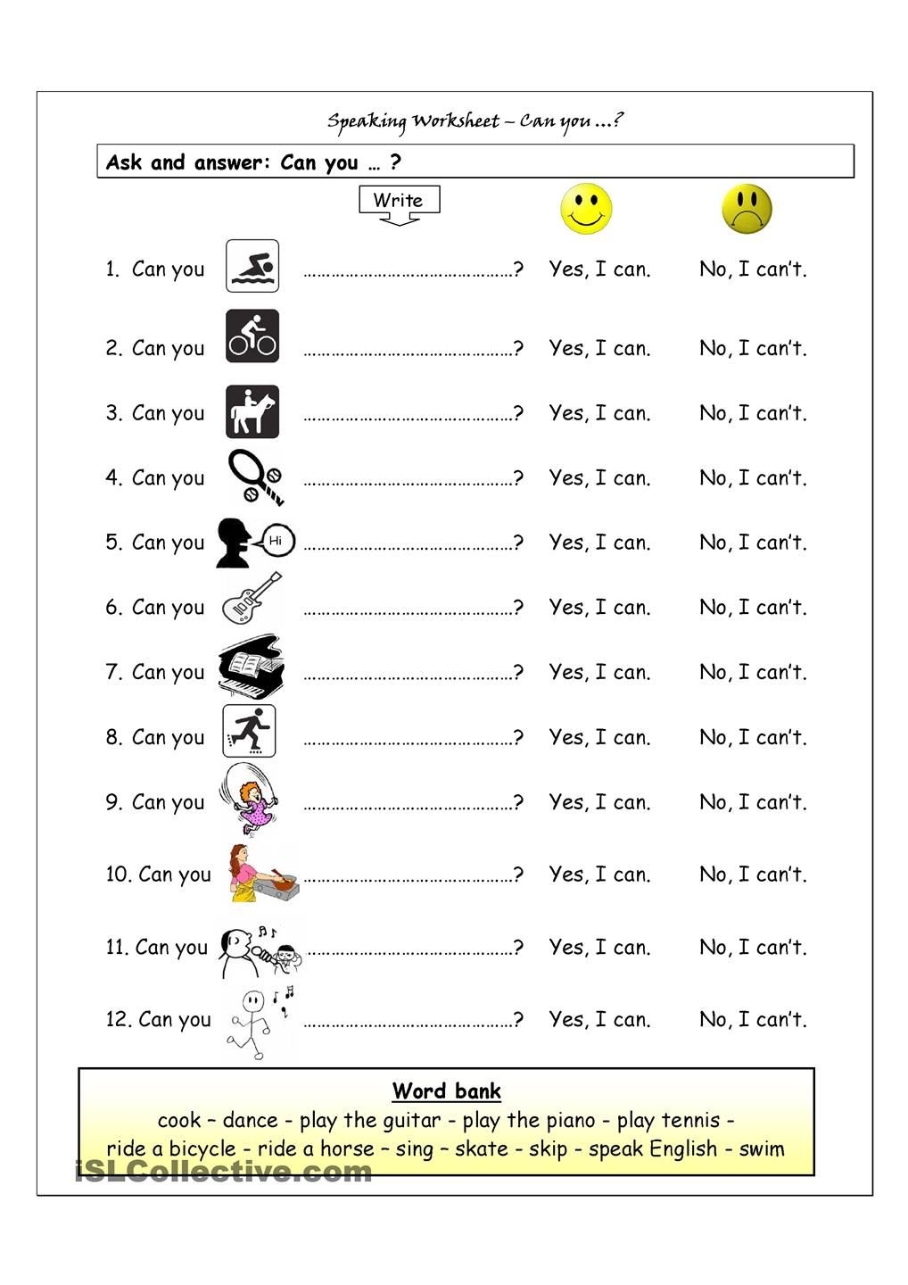 Free Printable English Worksheets