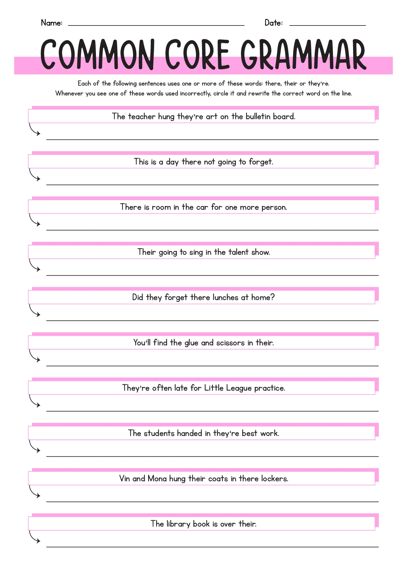 Free Printable Grammar Worksheet