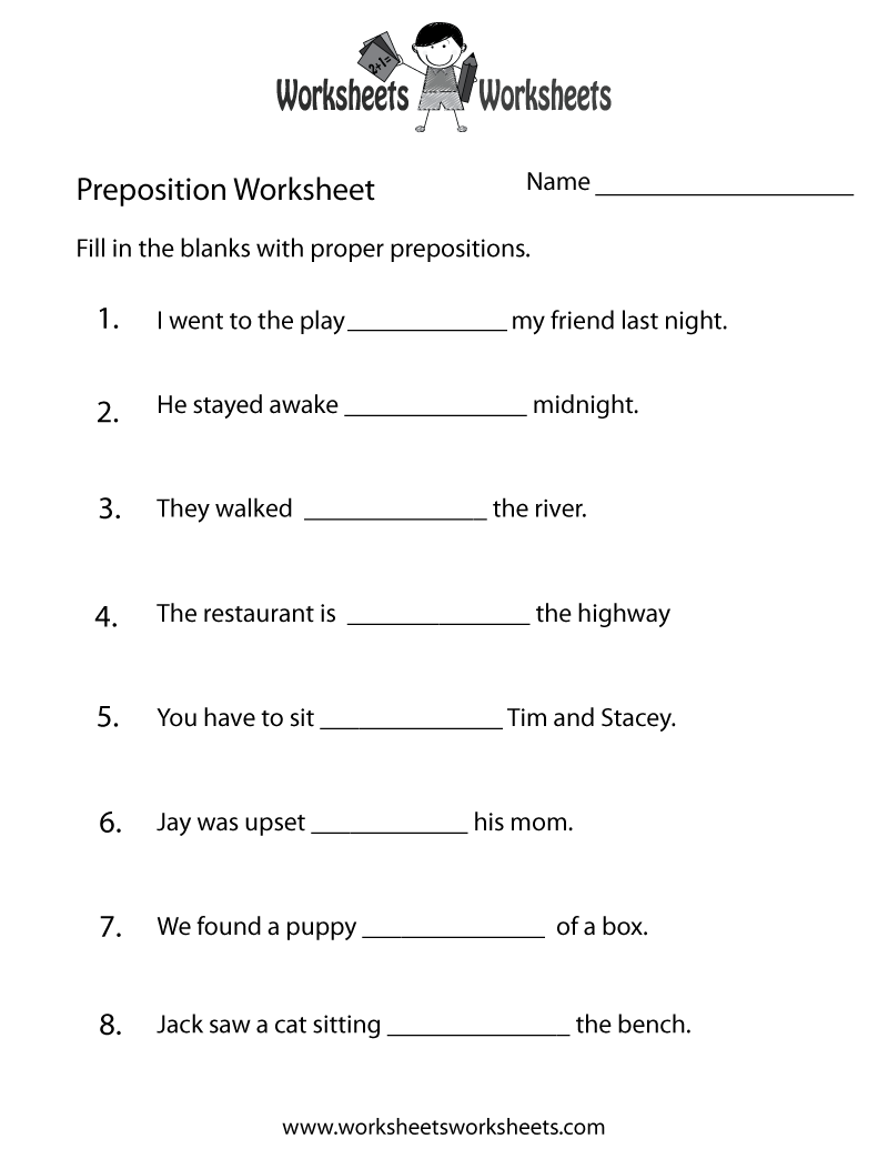Free Printable Preposition Test Worksheet