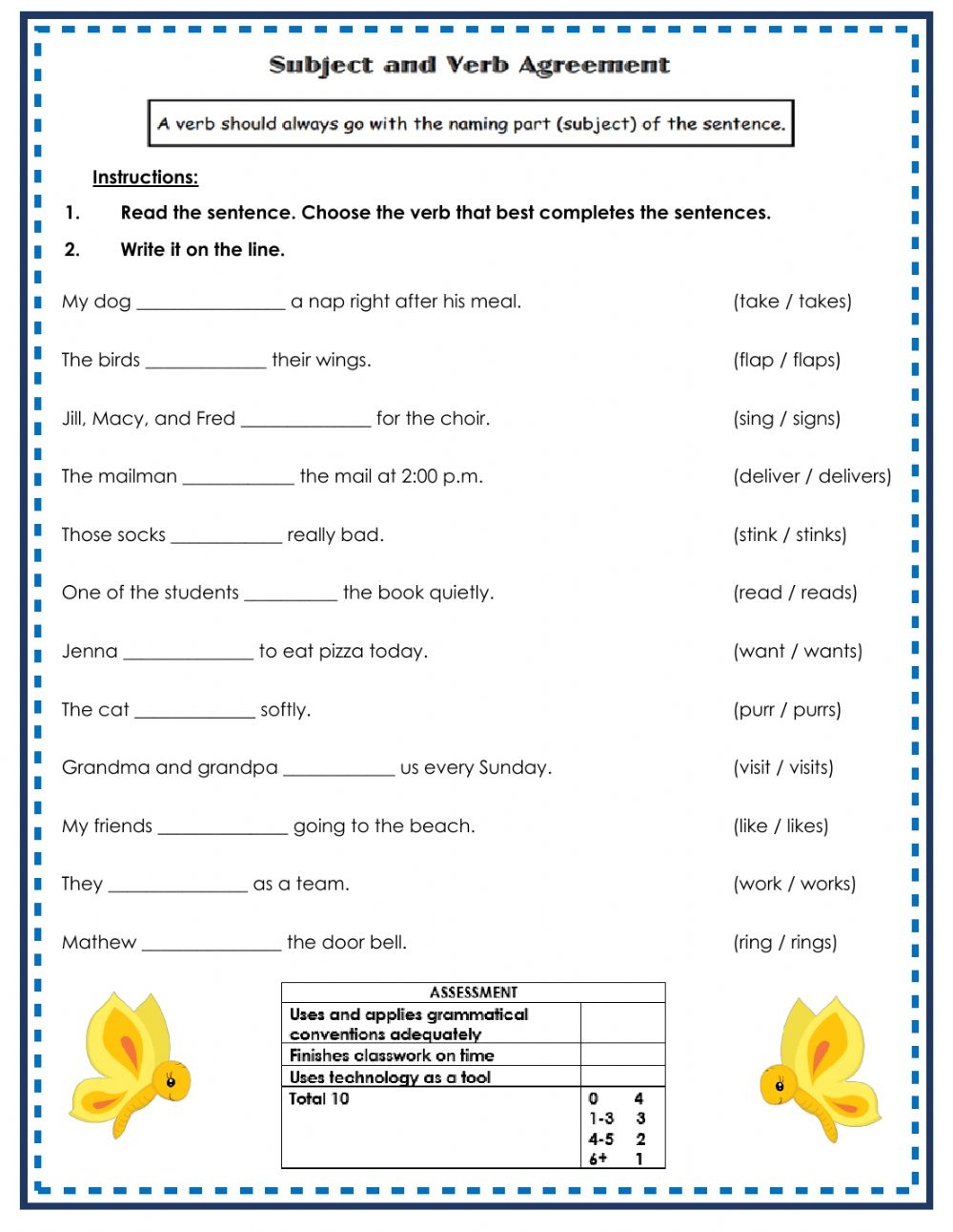 Free Printable Subject Verb Agreement Worksheets Lyana Worksheets