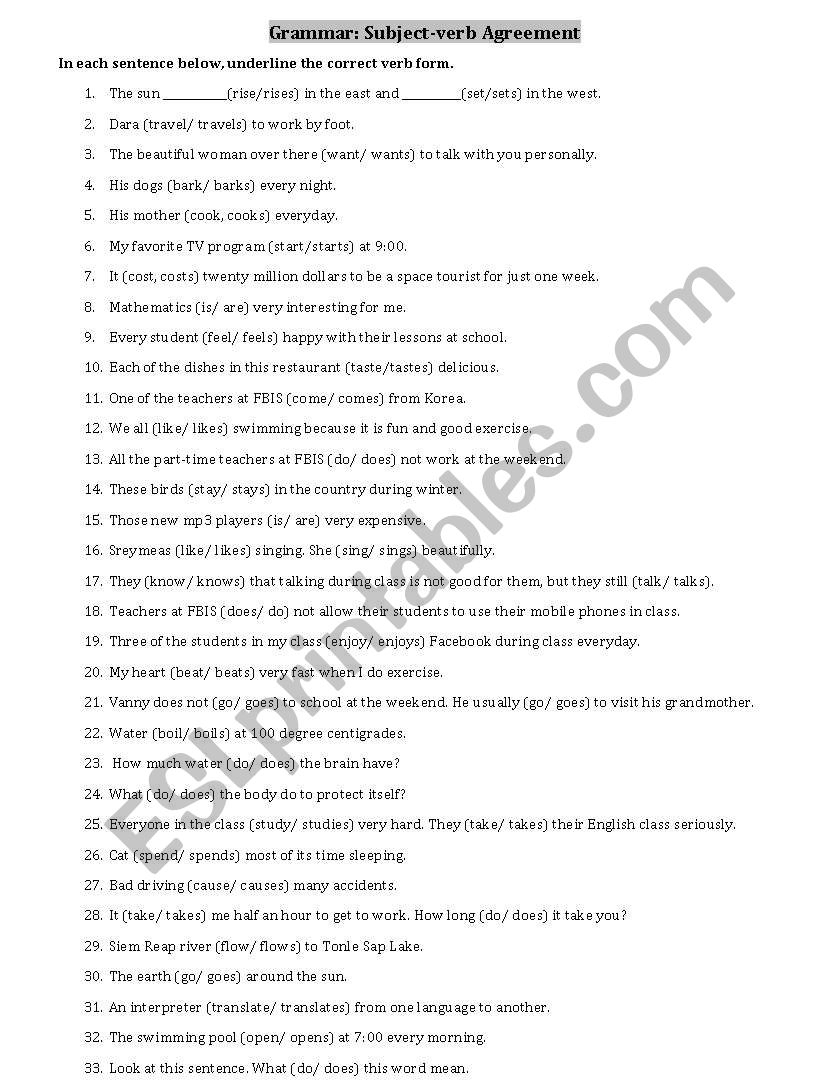 free printable subject verb worksheets