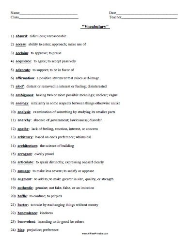 vocabulary lists for adults vocabulary lists for adults