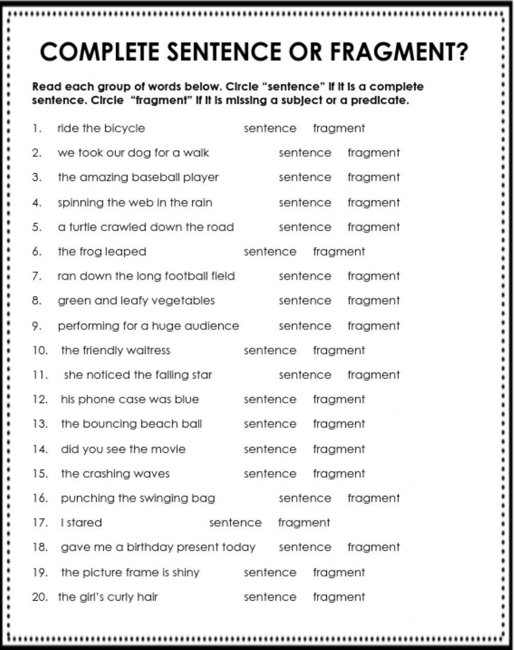 Free Sentence Fragment Worksheet 3rd Grade Download Free Sentence 