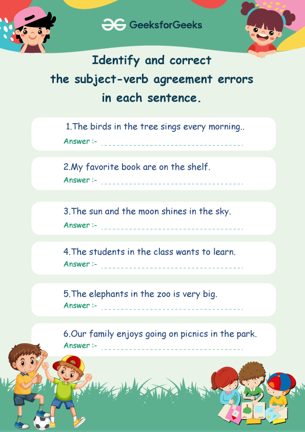 Free Subject Verb Agreement Worksheet For Grade 4 Worksheets Library