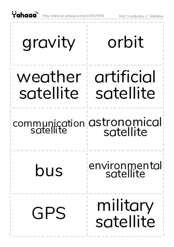 Free Worksheet On RAZ Vocabulary Z Satellites Two Columns Yahaaa 