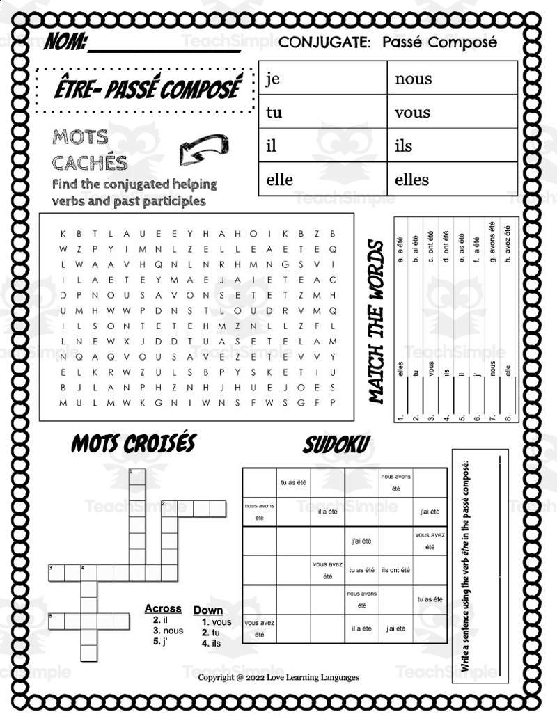 French Etre Conjugation Worksheet By Teach Simple