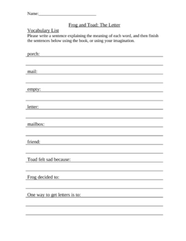 Frog And Toad Vocabulary Comprehension Worksheets By Honor Hingston Cox