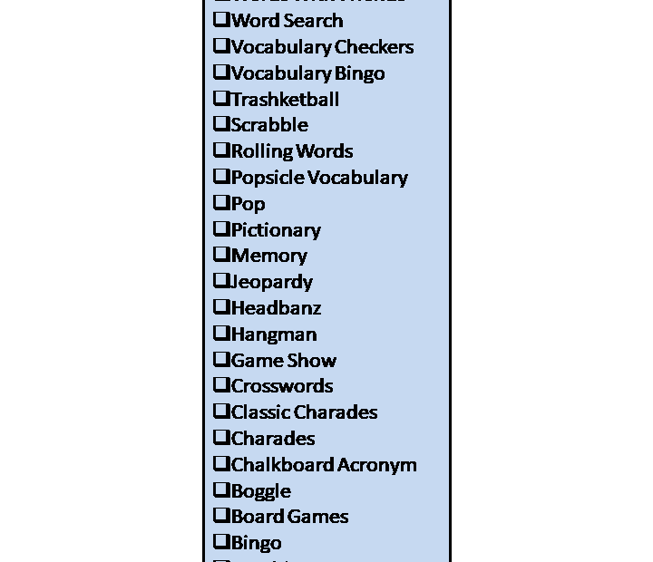 Games Vocabulary Words Vocabulary Point
