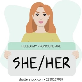 Gender Pronouns Female Person Holding Sign Stock Illustration 