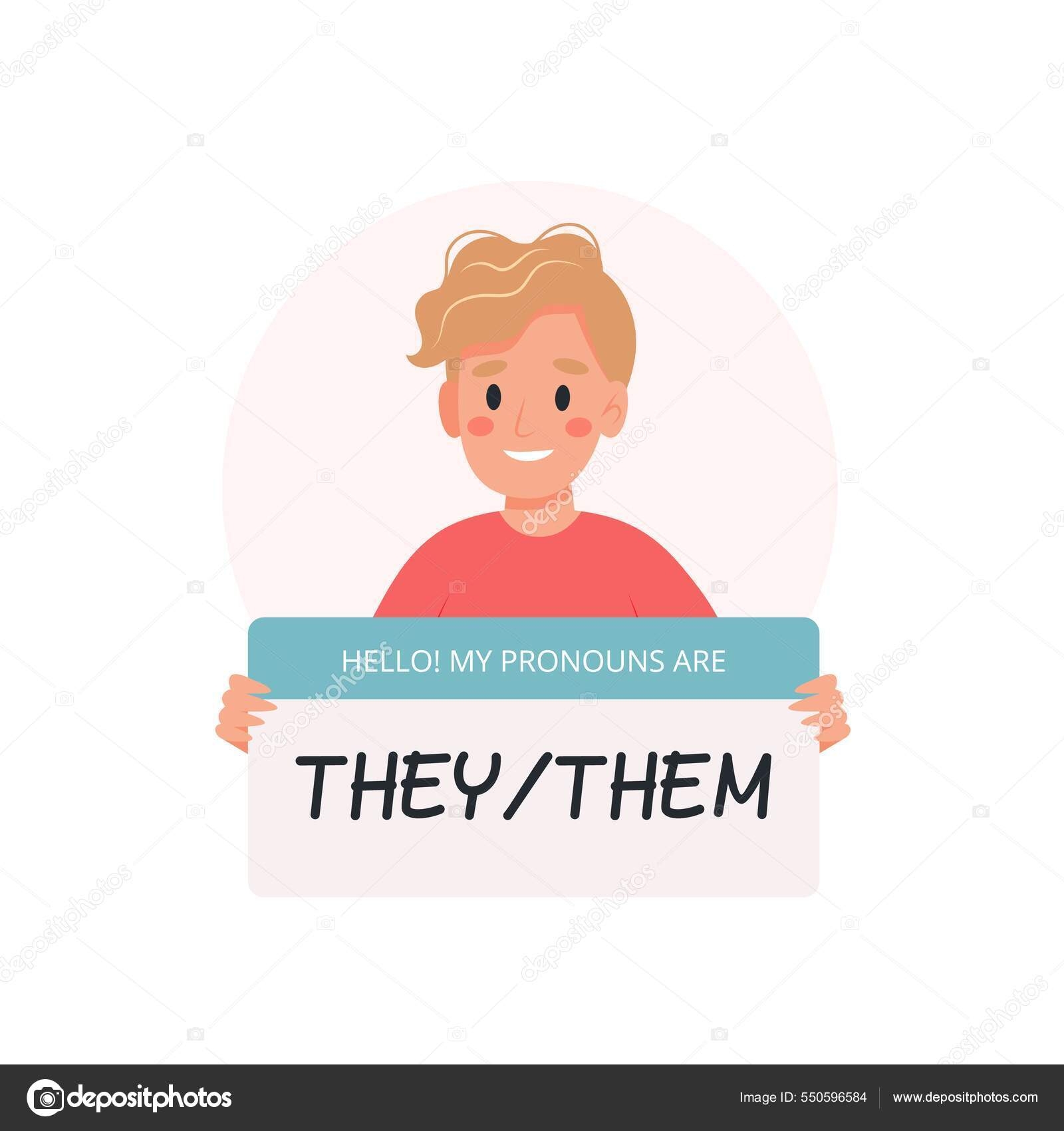 Gender Pronouns Non binary Person Holding Sign With Pronoun 