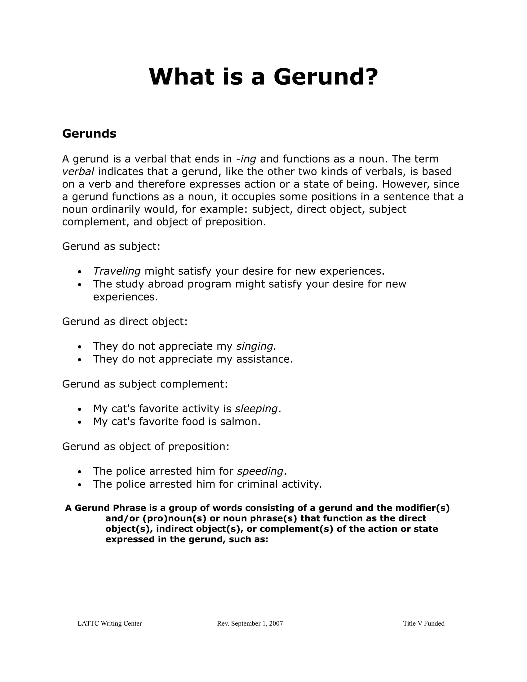 Gerund 20 Examples Format Pdf