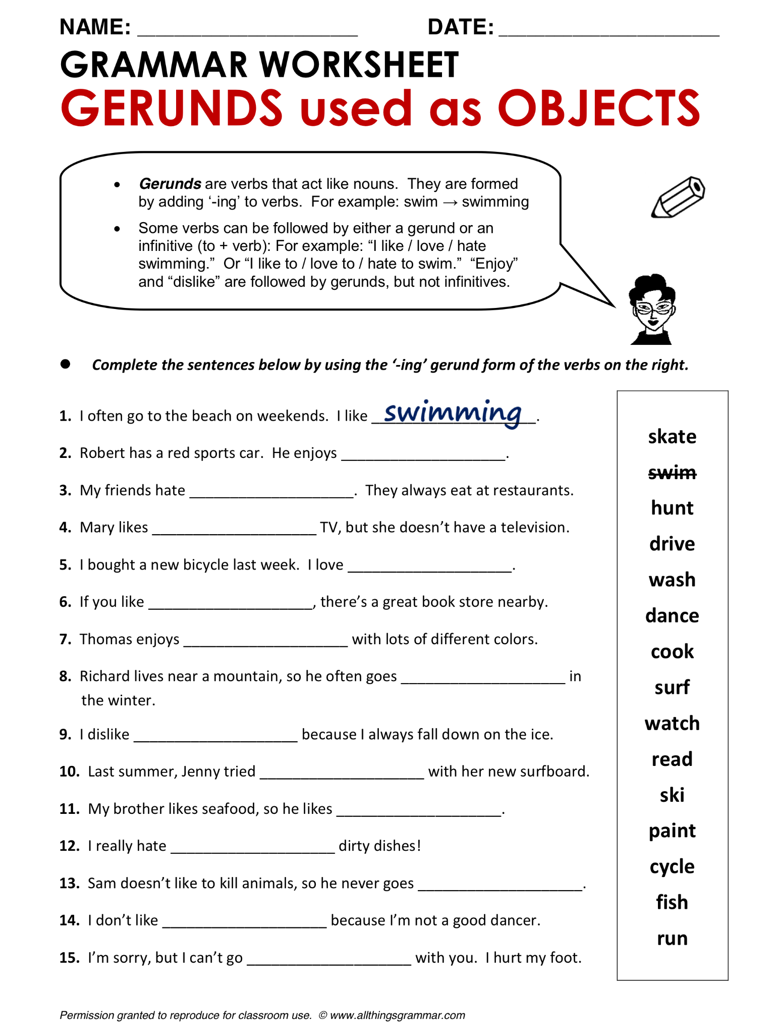 Gerund And Gerund Phrases Worksheet