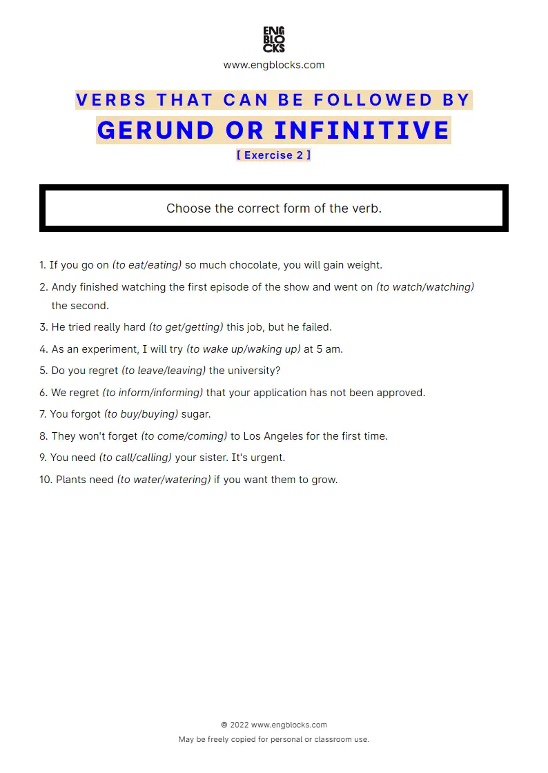 Gerund And Infinitive Exercise 1 Worksheet English Grammar