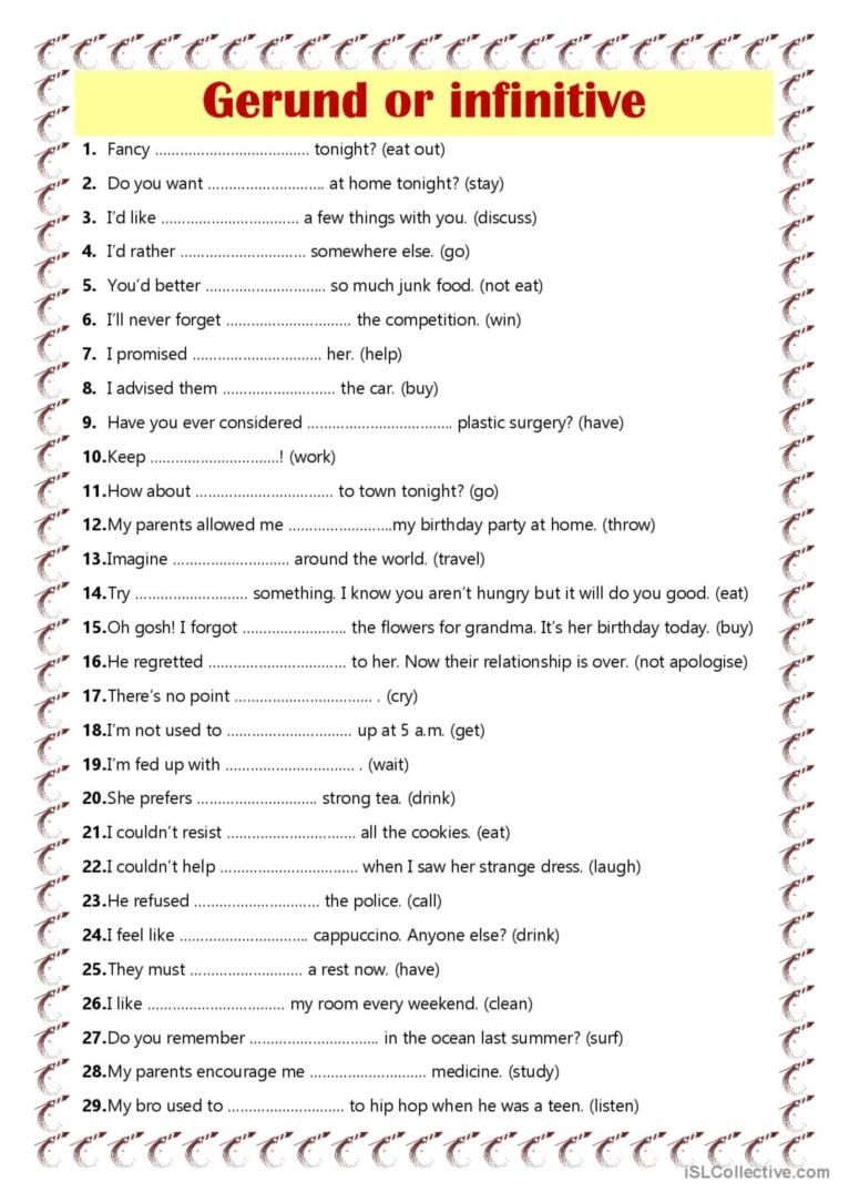 gerund or to infinitive exercise