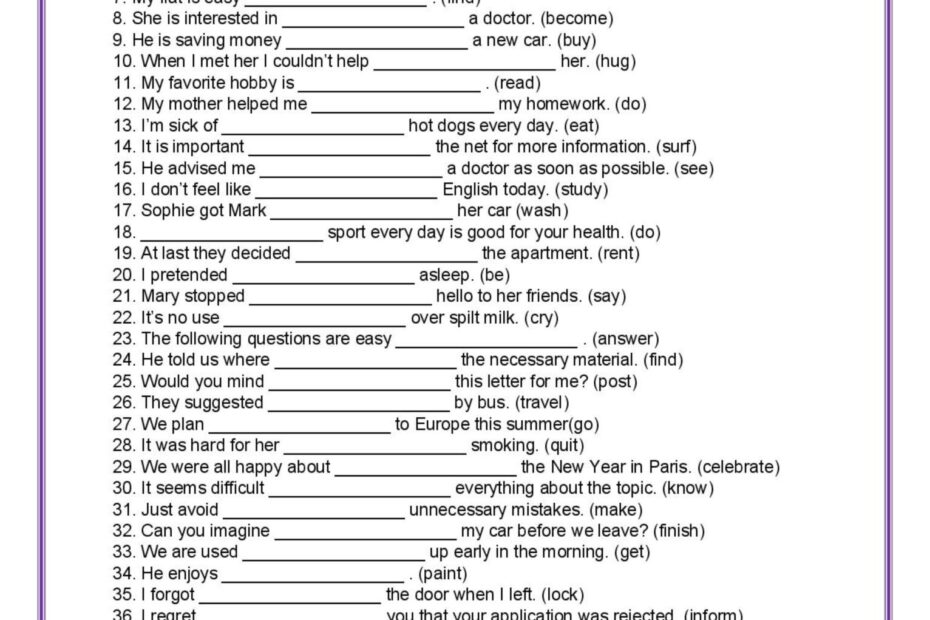 Gerund And Infinitive Exercises