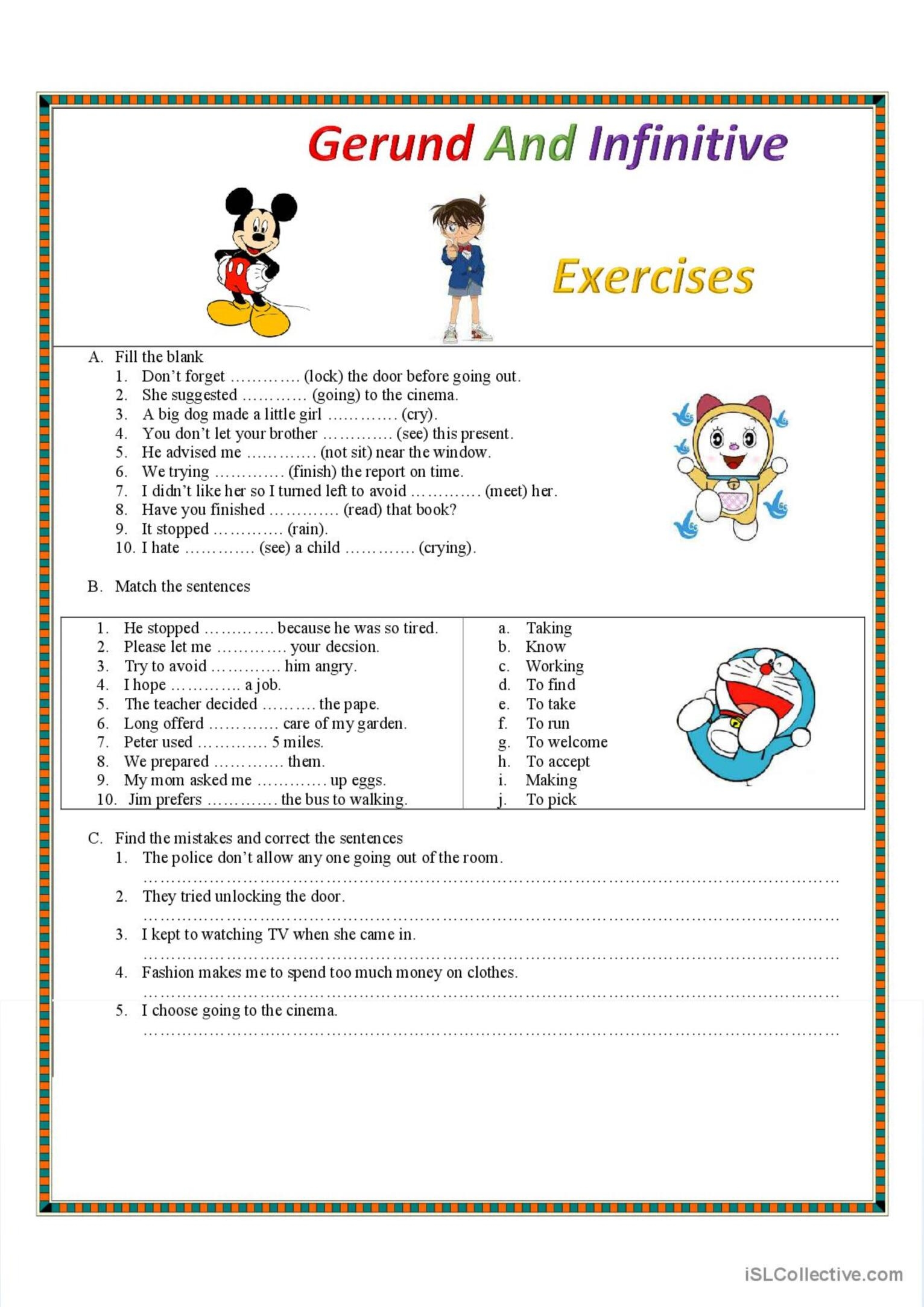 gerund and infinitive worksheets