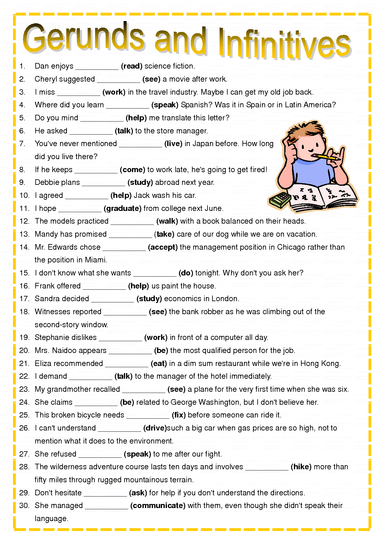 Gerund And Infinitive Worksheet