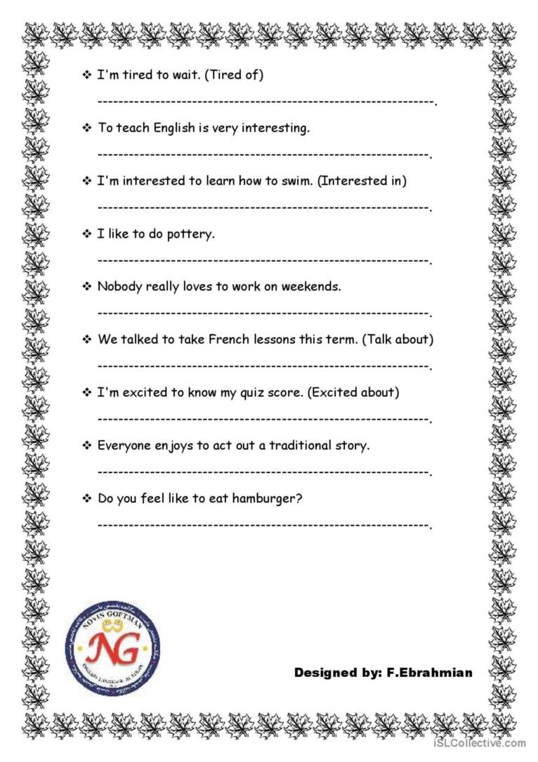 Gerund Gerund sentence transformati English ESL Worksheets Pdf Doc