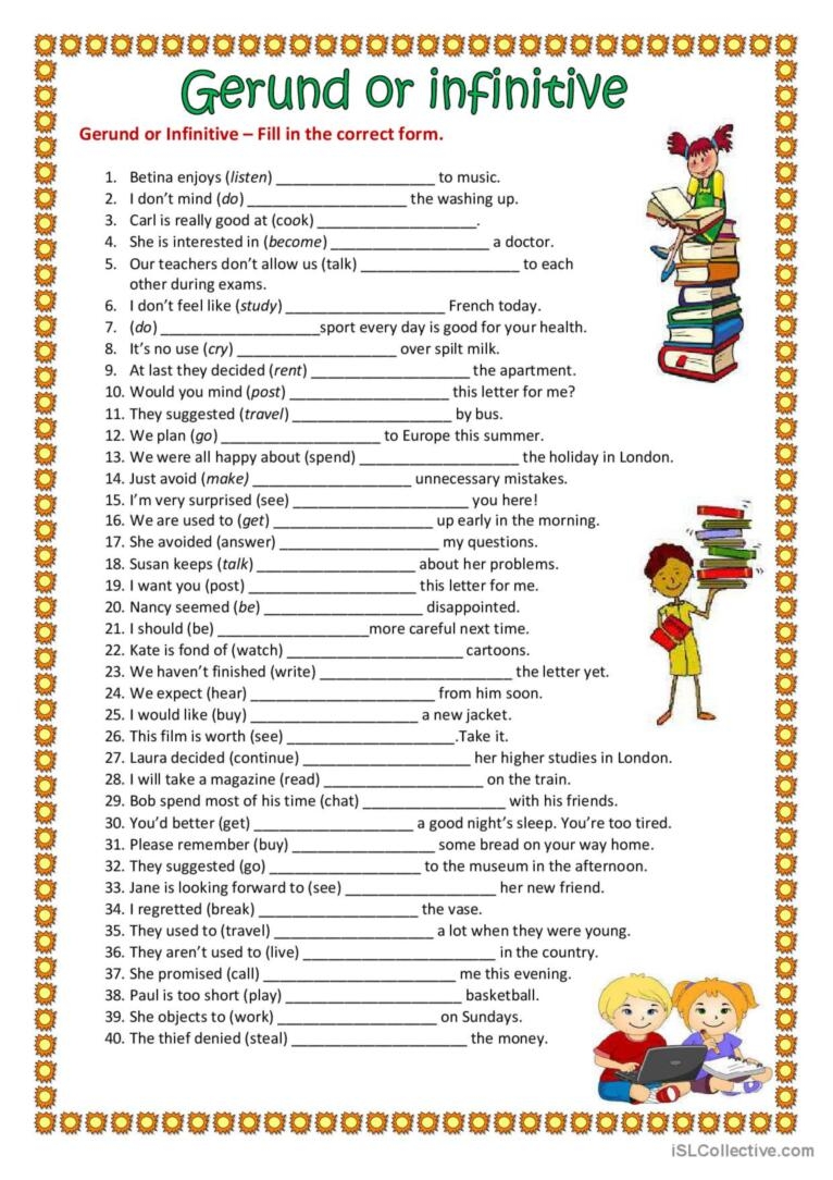 Gerund Or Infinitive English ESL Worksheets Pdf Doc