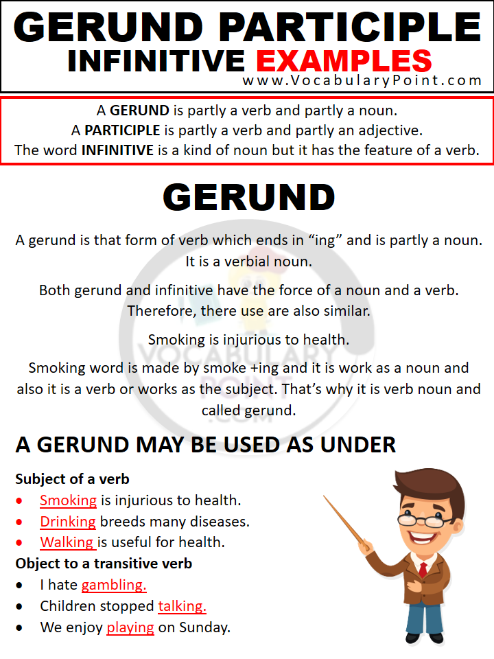 GERUND PARTICIPLE INFINITIVE EXAMPLES Vocabulary Point