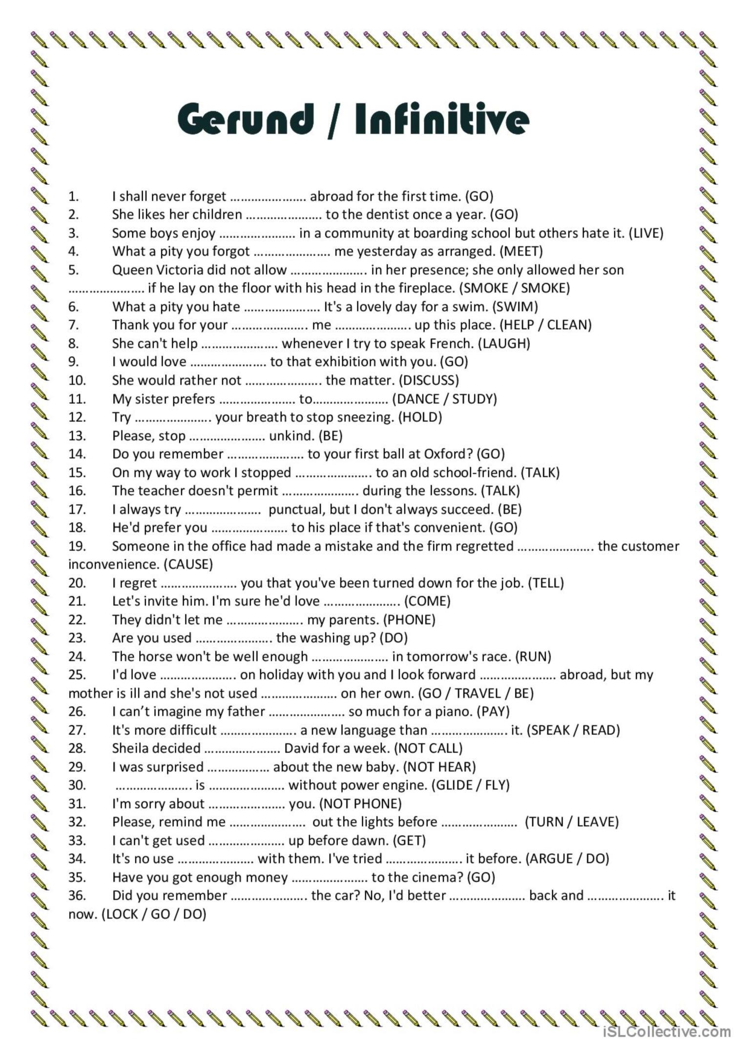 Gerund Participle Infinitive Worksheets