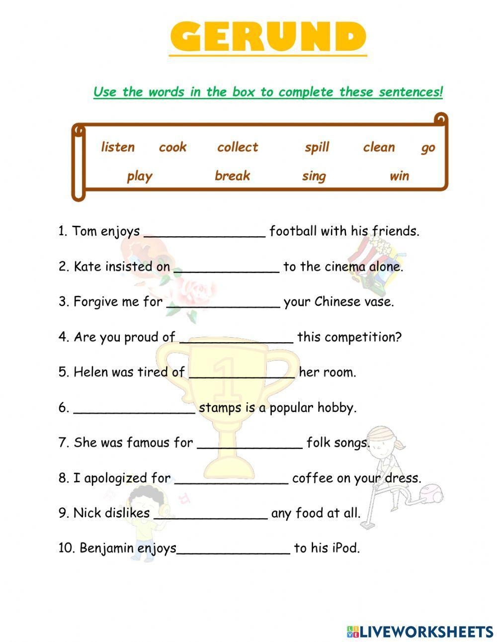 Gerund Practice ESL Worksheet By Lyubka87 Worksheets Library