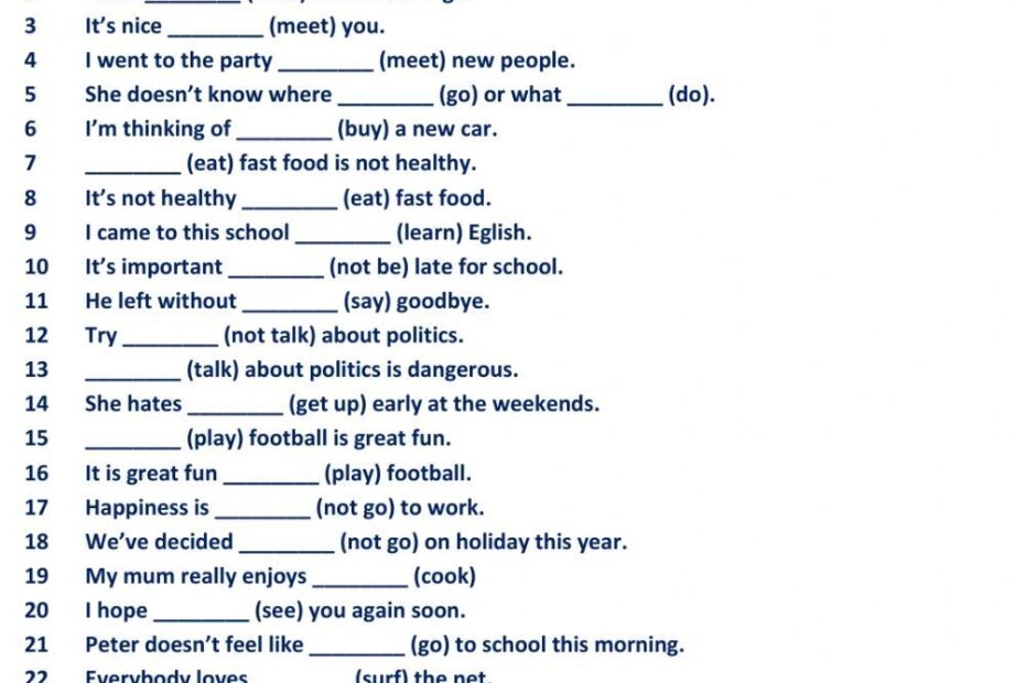 Gerund Worksheets With Answers