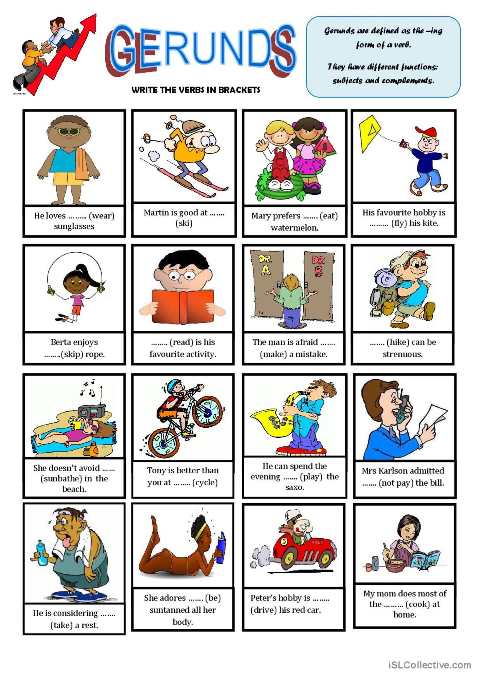 free printable gerund exercises
