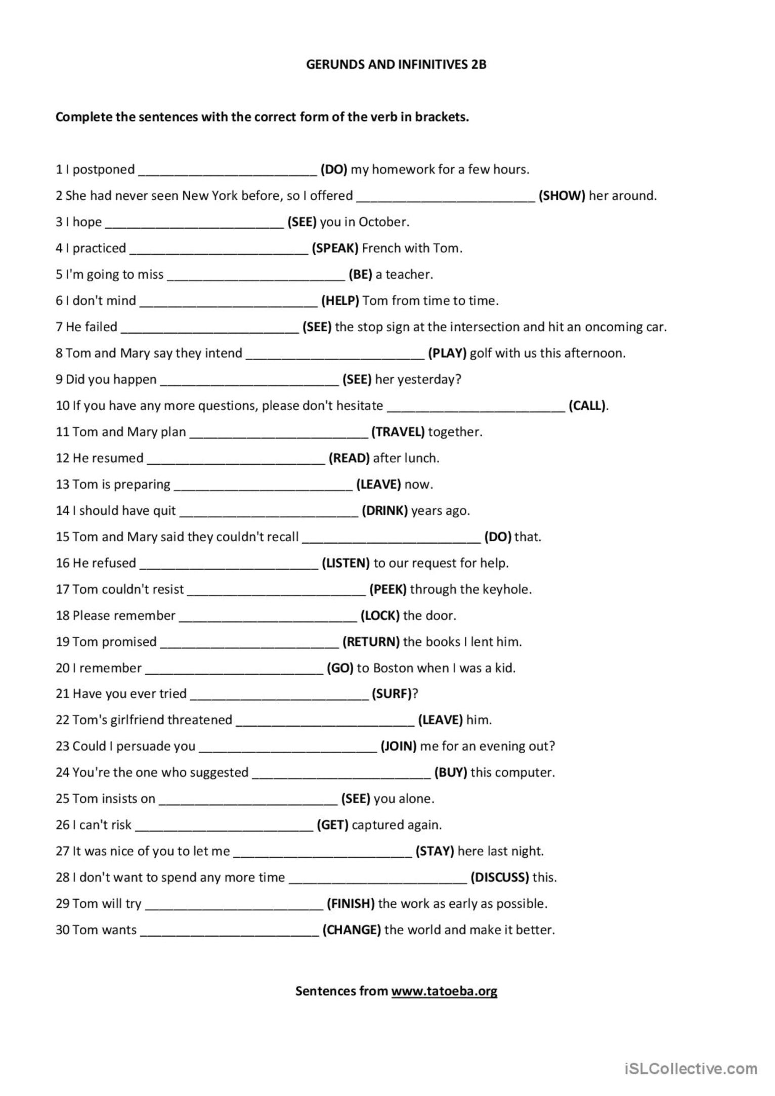 Gerunds And Infinitives 2B English ESL Worksheets Pdf Doc