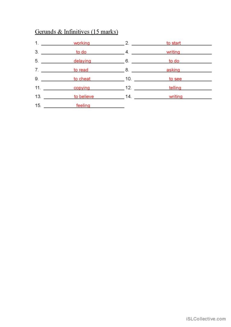 Gerunds And Infinitives English ESL Worksheets Pdf Doc