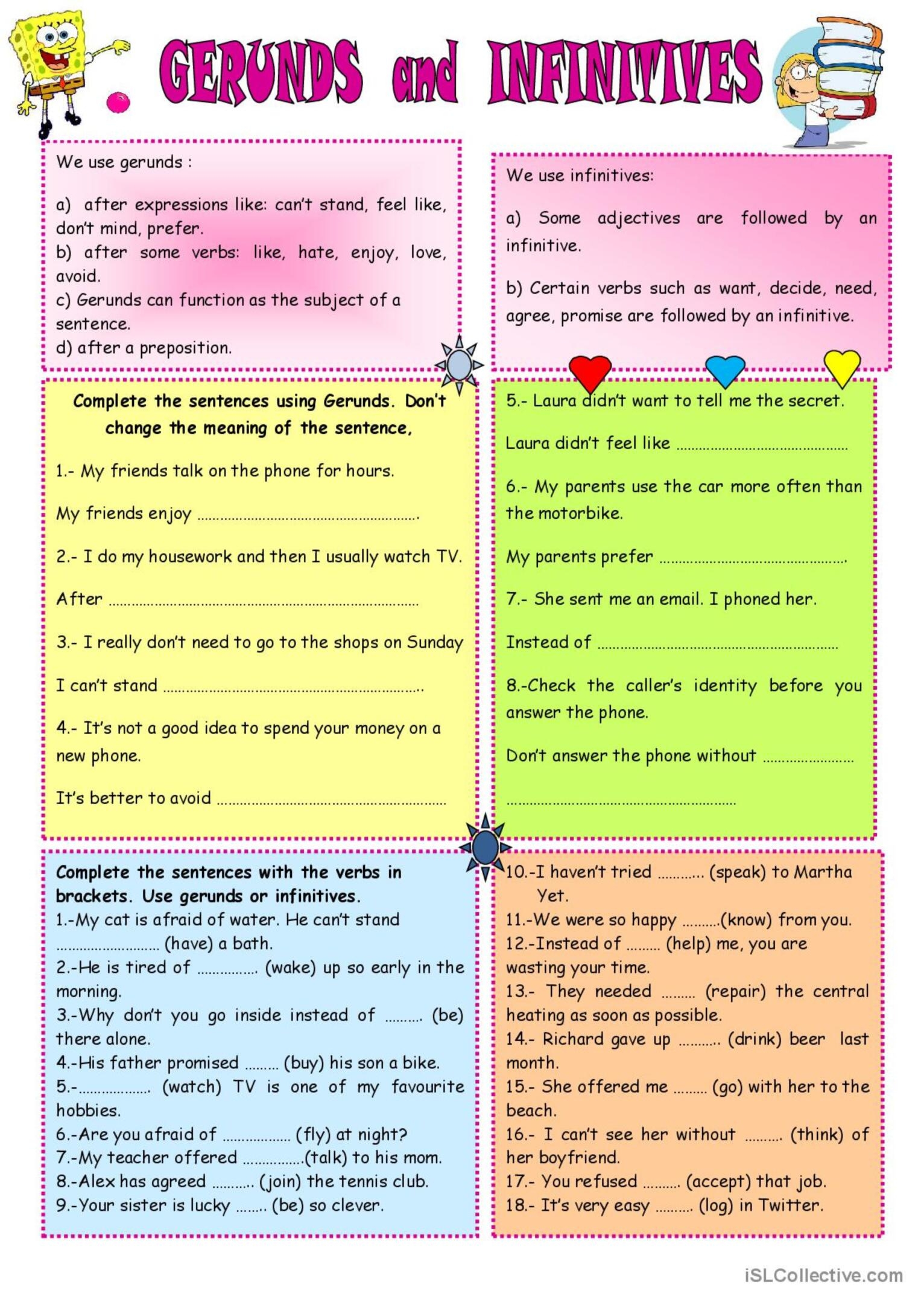 GERUNDS AND INFINITIVES English ESL Worksheets Pdf Doc