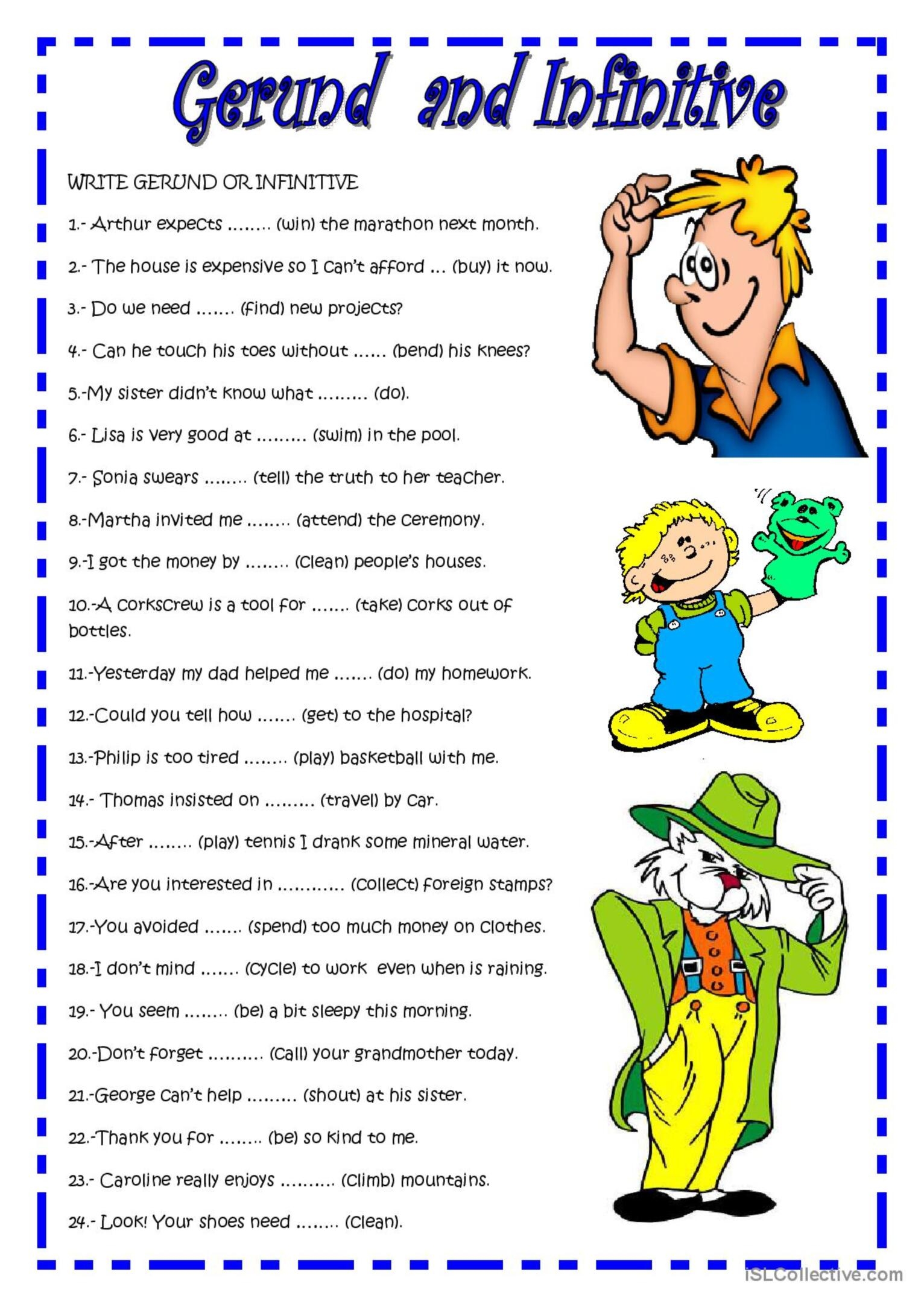 GERUNDS AND INFINITIVES English ESL Worksheets Pdf Doc