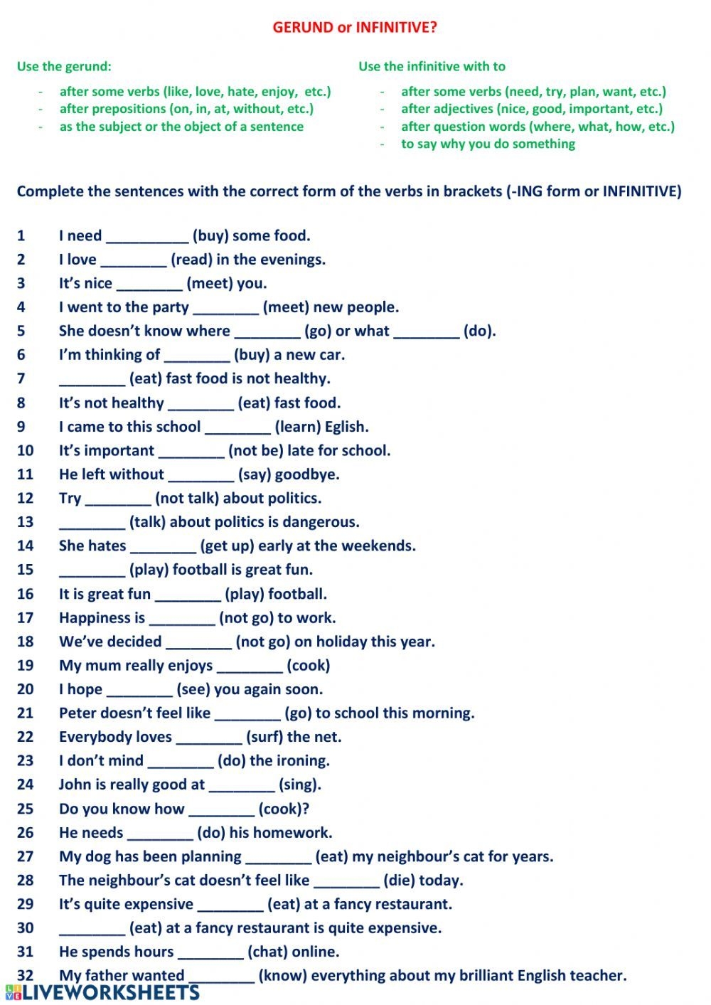 infinitives vs gerunds exercises