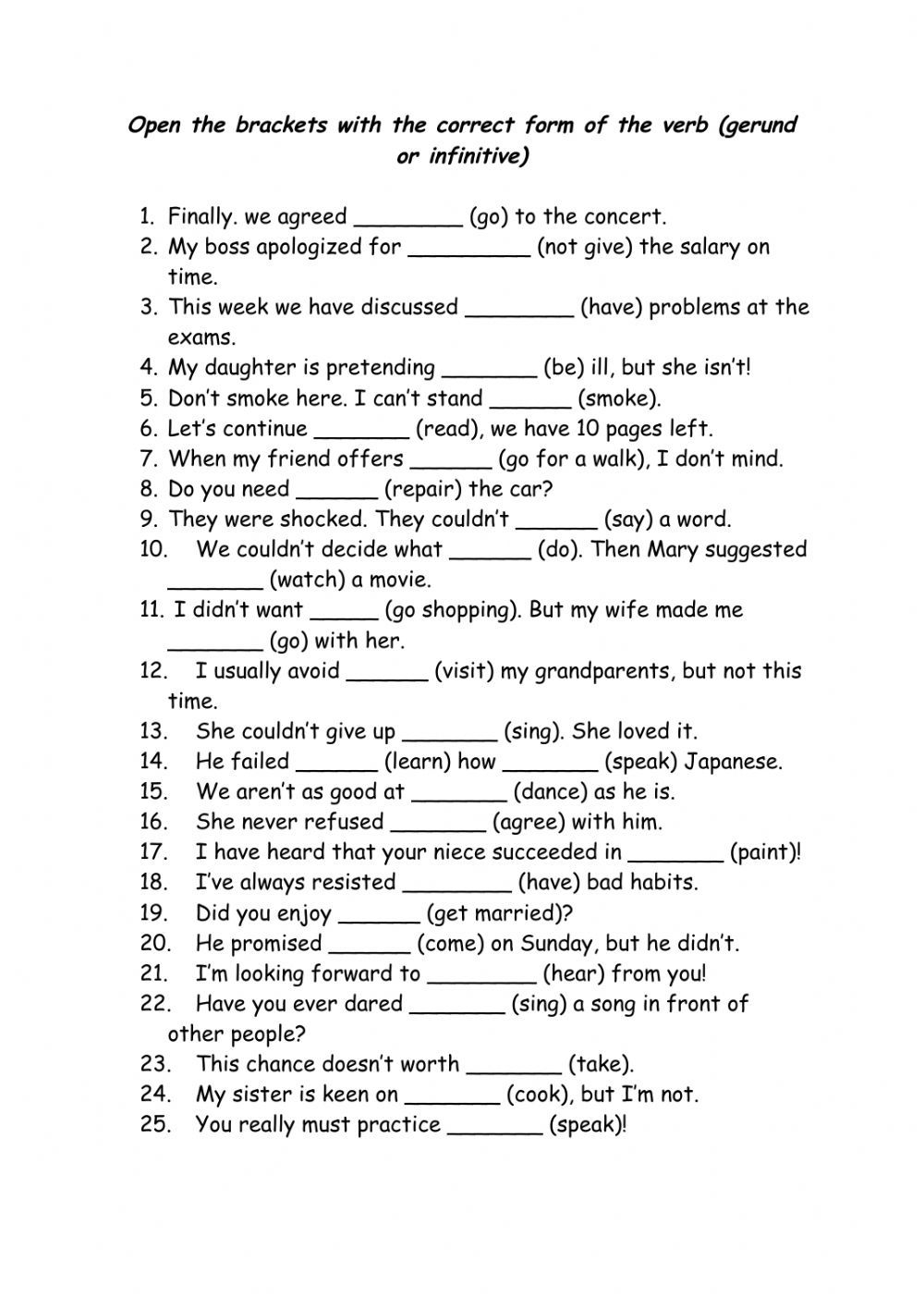 Gerunds And Infinitives Exercises DelilaharesFlores